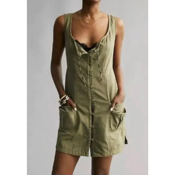 Pilcro Dress Size Small Army Green Mini Button Down 100% Cotton Anthropologie - Picture 1 of 7
